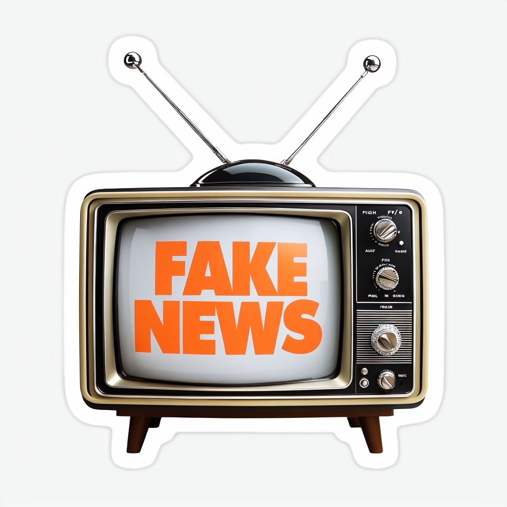 Vintage Television Set with 'Fake News' Bold Text Sticker