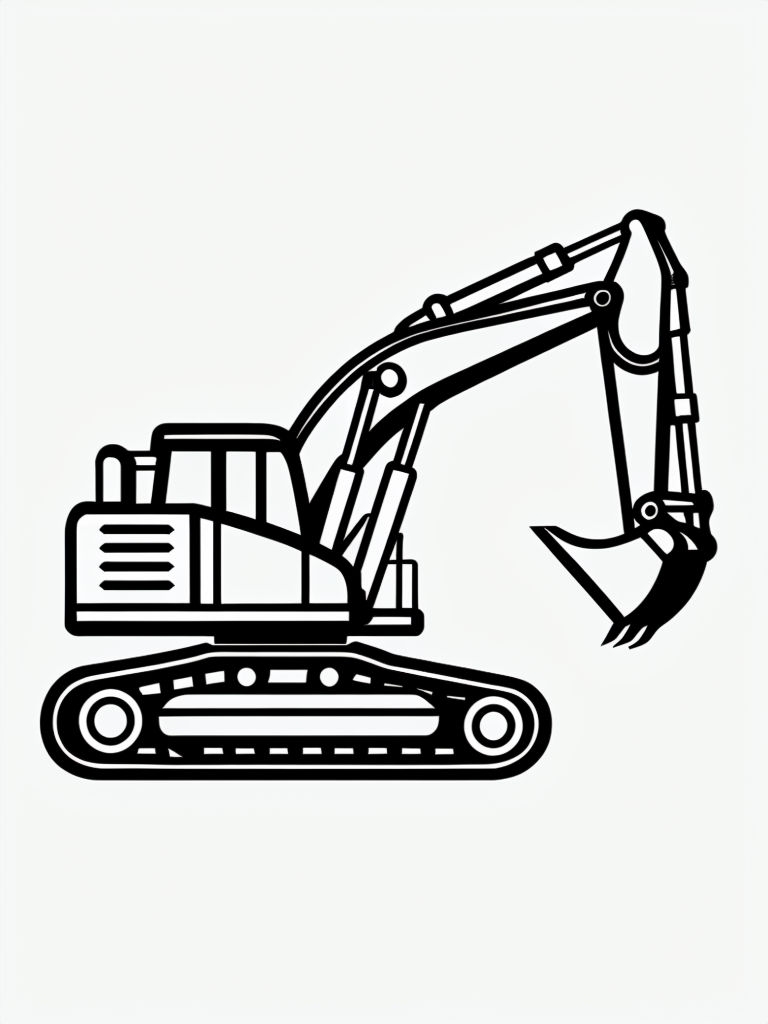 Black and White Excavator Line Drawing for Coloring Book Pages