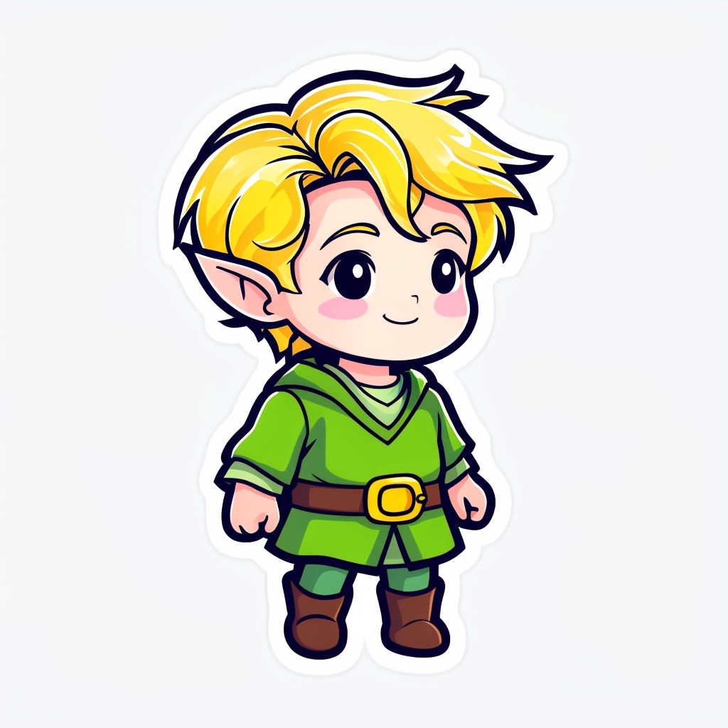 Cute Chibi Elf Character with Vibrant Blonde Hair Sticker