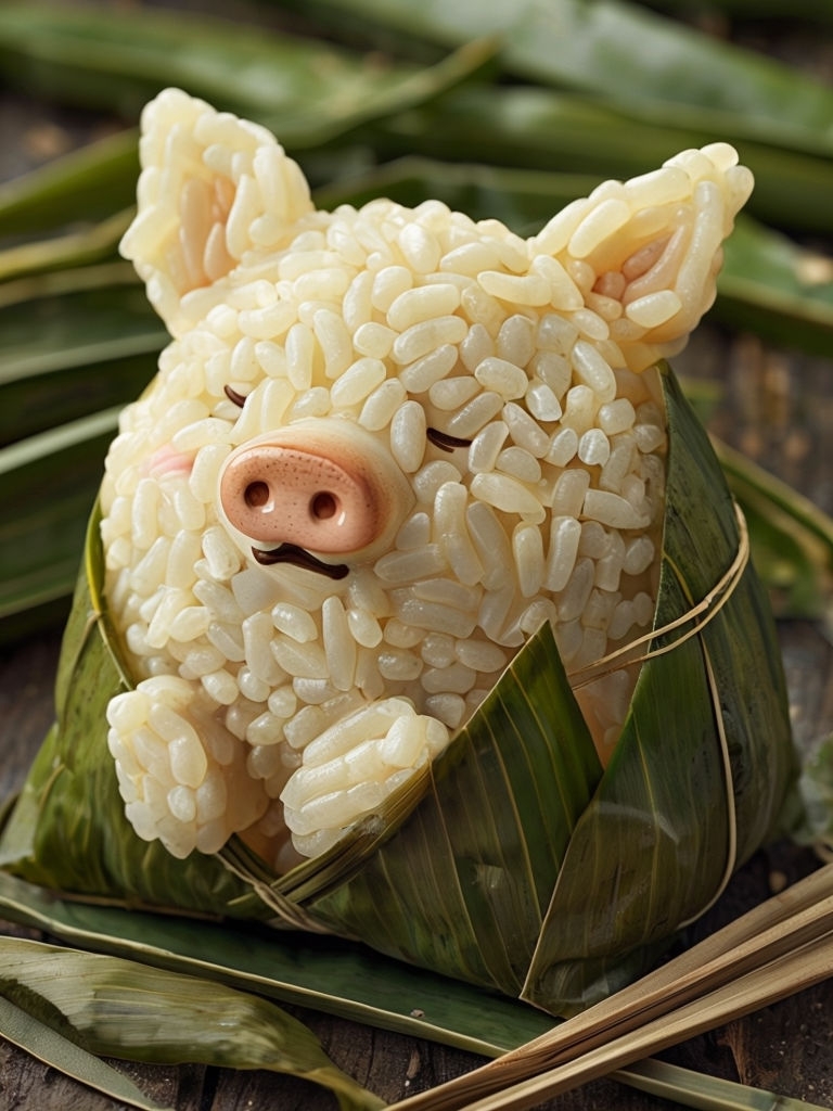 Creative Piglet-Shaped Rice Dumpling Culinary Art Photograph