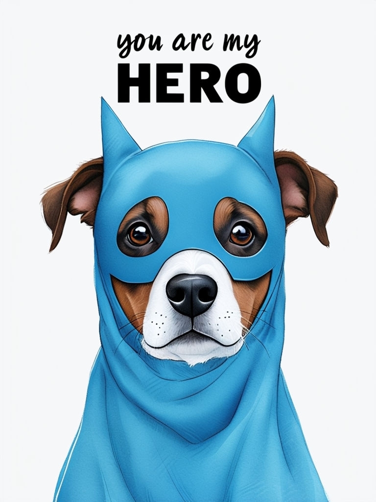Superhero Dog Illustration with You Are My HERO Text T-Shirt