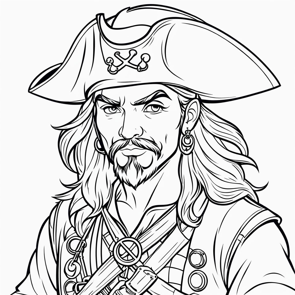 Simple Outline Drawing Of A Pirate For A Children's Coloring By 