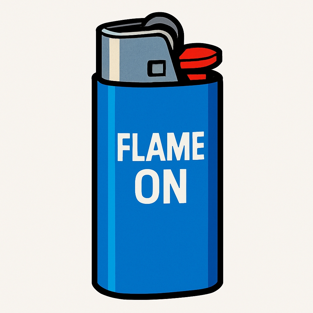 Blue Disposable Lighter with Flame On Text Modern Sticker