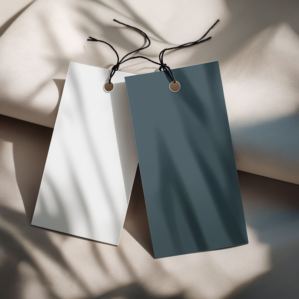 Minimalist Fabric Tags with Beige Background Mockup