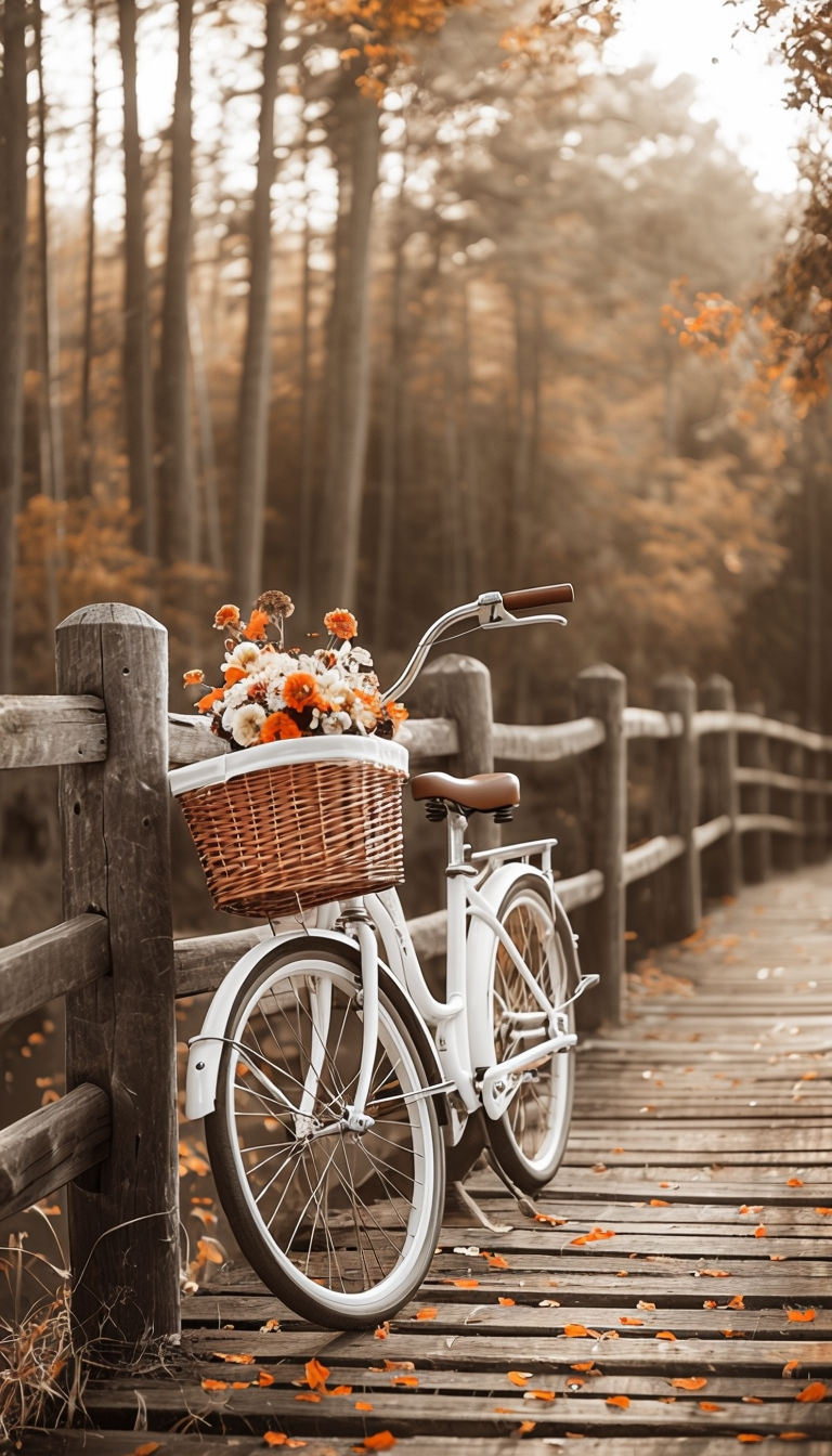 Vintage Bicycle in Autumn Forest Scene Art Poster