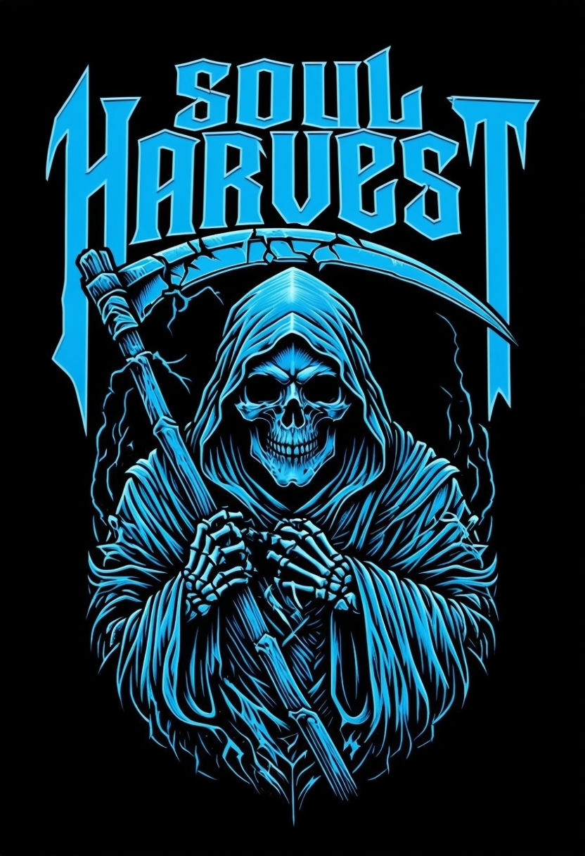 Electric Blue Death Reaper Soul Harvest Graphic T-Shirt