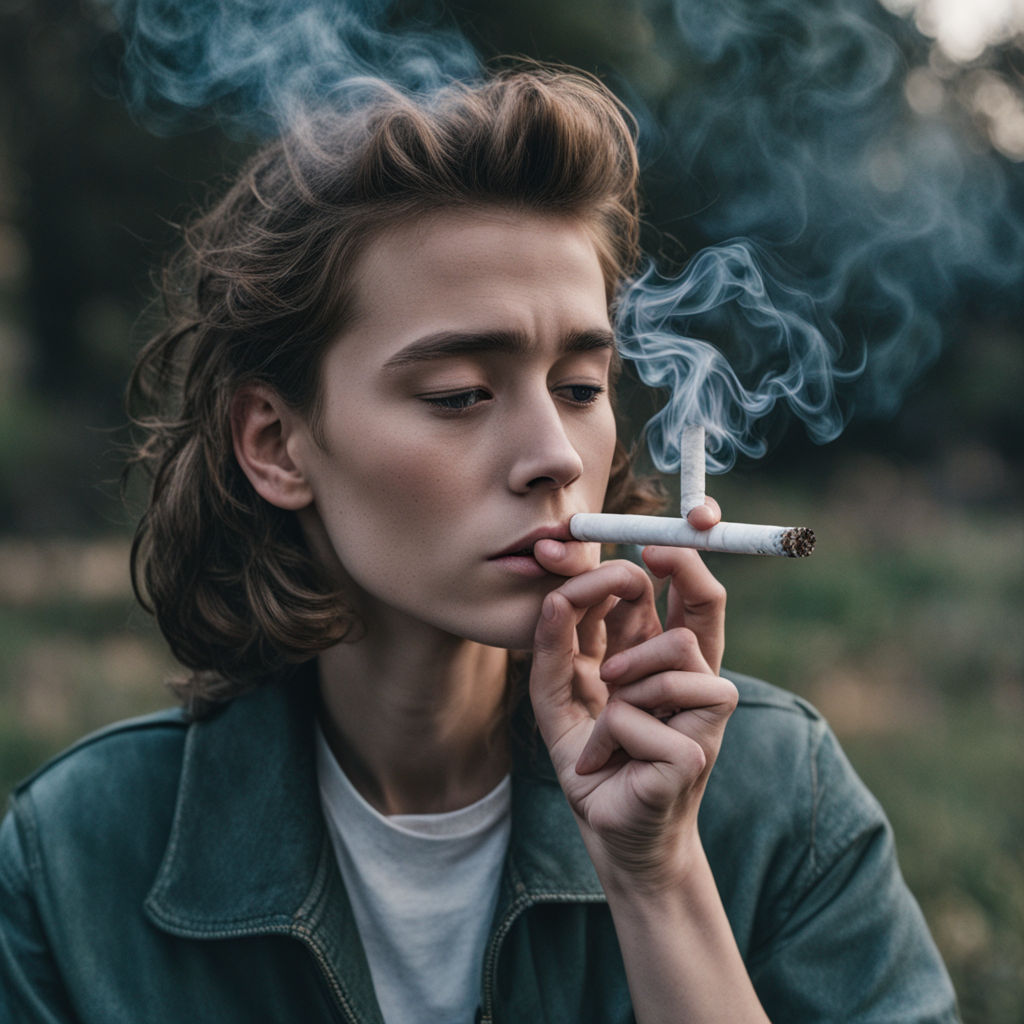 Natalia Dyer smoking a cigarette