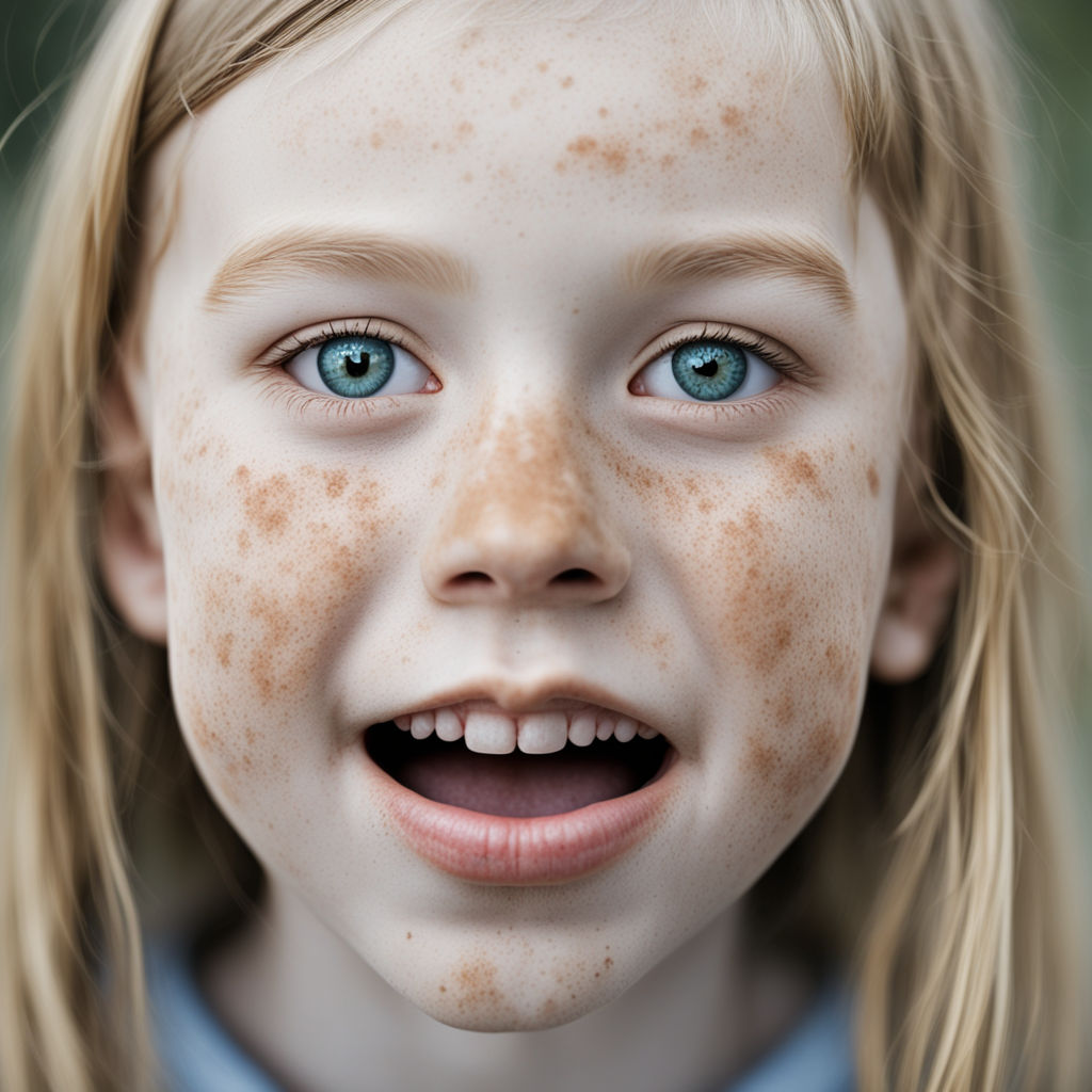 Close up portrait of a 10year-old beautiful blonde girl with... by ...