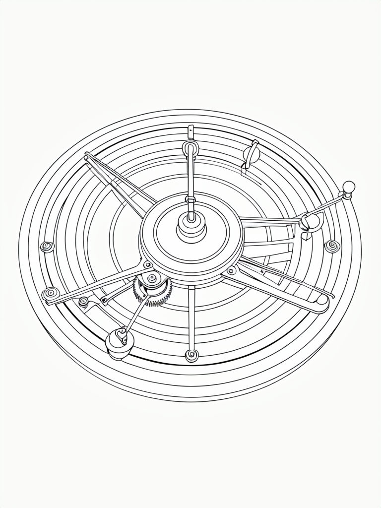Antique Mechanical Orrery Illustration for Coloring Book Pages
