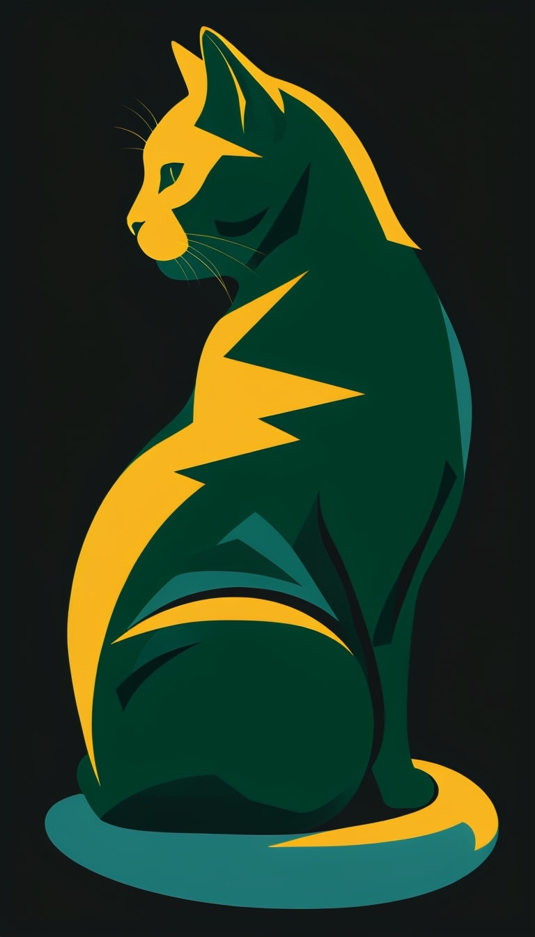 Minimalist Green Cat Silhouette with Mustard Yellow Highlights Mobile Wallpaper