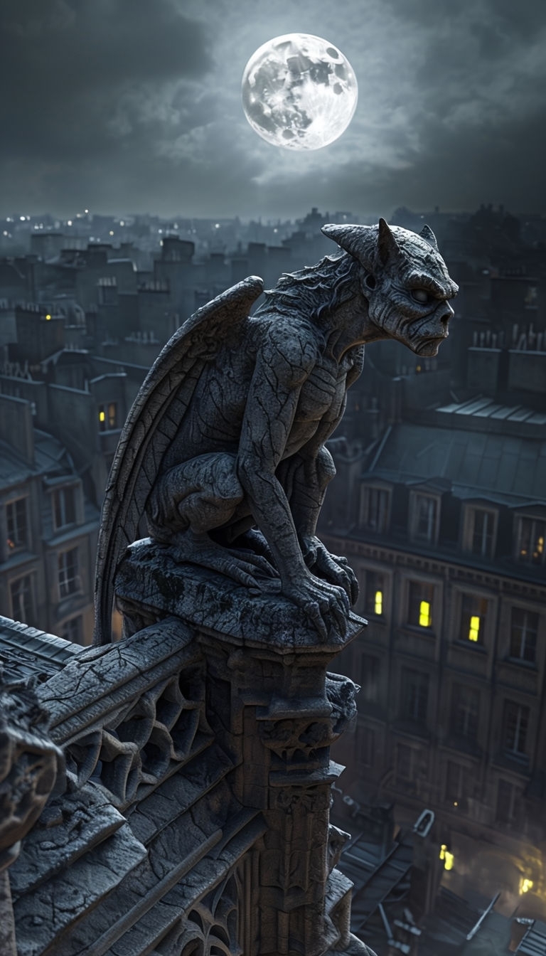 Realistic Ancient Stone Gargoyle on Gothic Cathedral Mobile Wallpaper