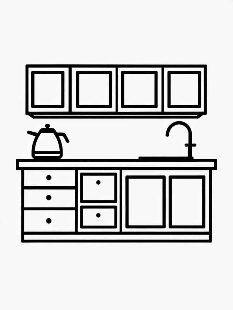 Minimalist Kitchen Icon Line Art Design Coloring Book Pages