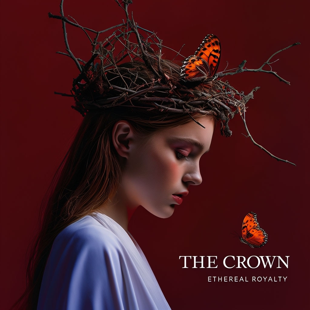 Ethereal Royalty with Dramatic Young Woman Crown Design Spotify Album Cover