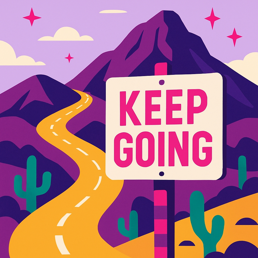 Vibrant Motivational 'Keep Going' Desert Landscape Sticker