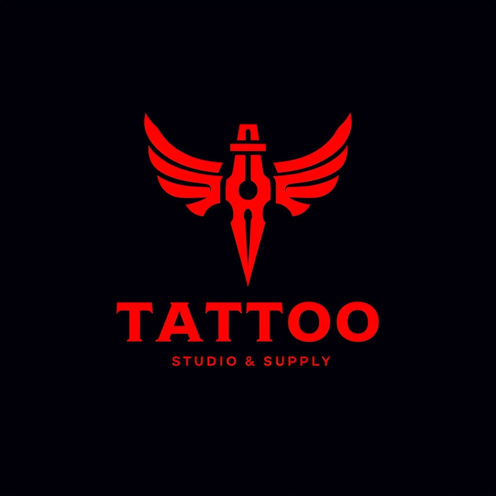 Minimalist Red Tattoo Needle Logo Design for Tattoo Hat