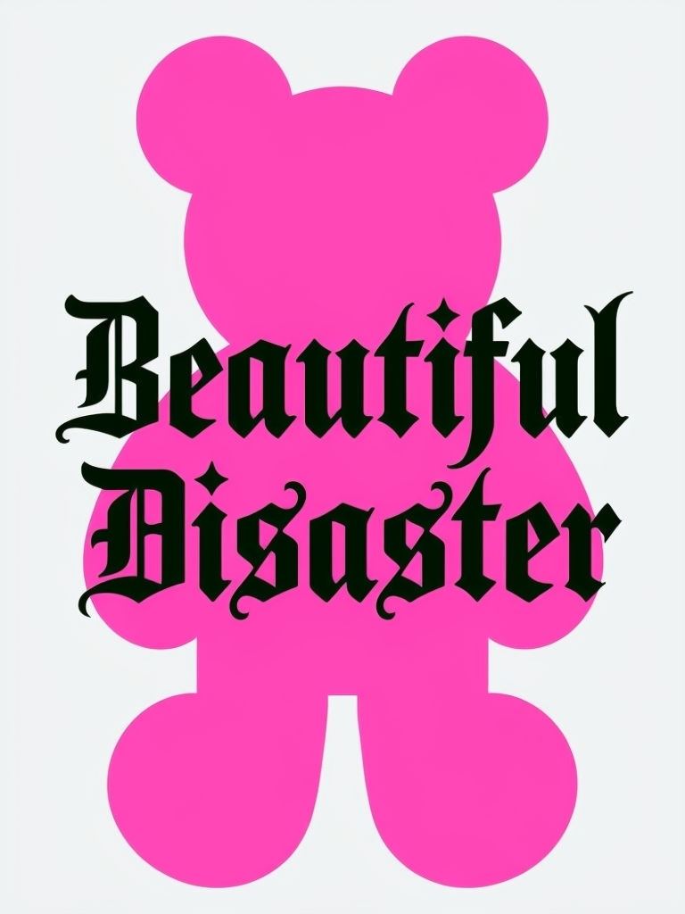 Vibrant Pink Bear with Beautiful Disaster Text Minimalist T-Shirt