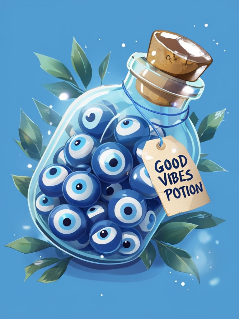 Whimsical Good Vibes Potion in Glass Bottle Artwork Poster
