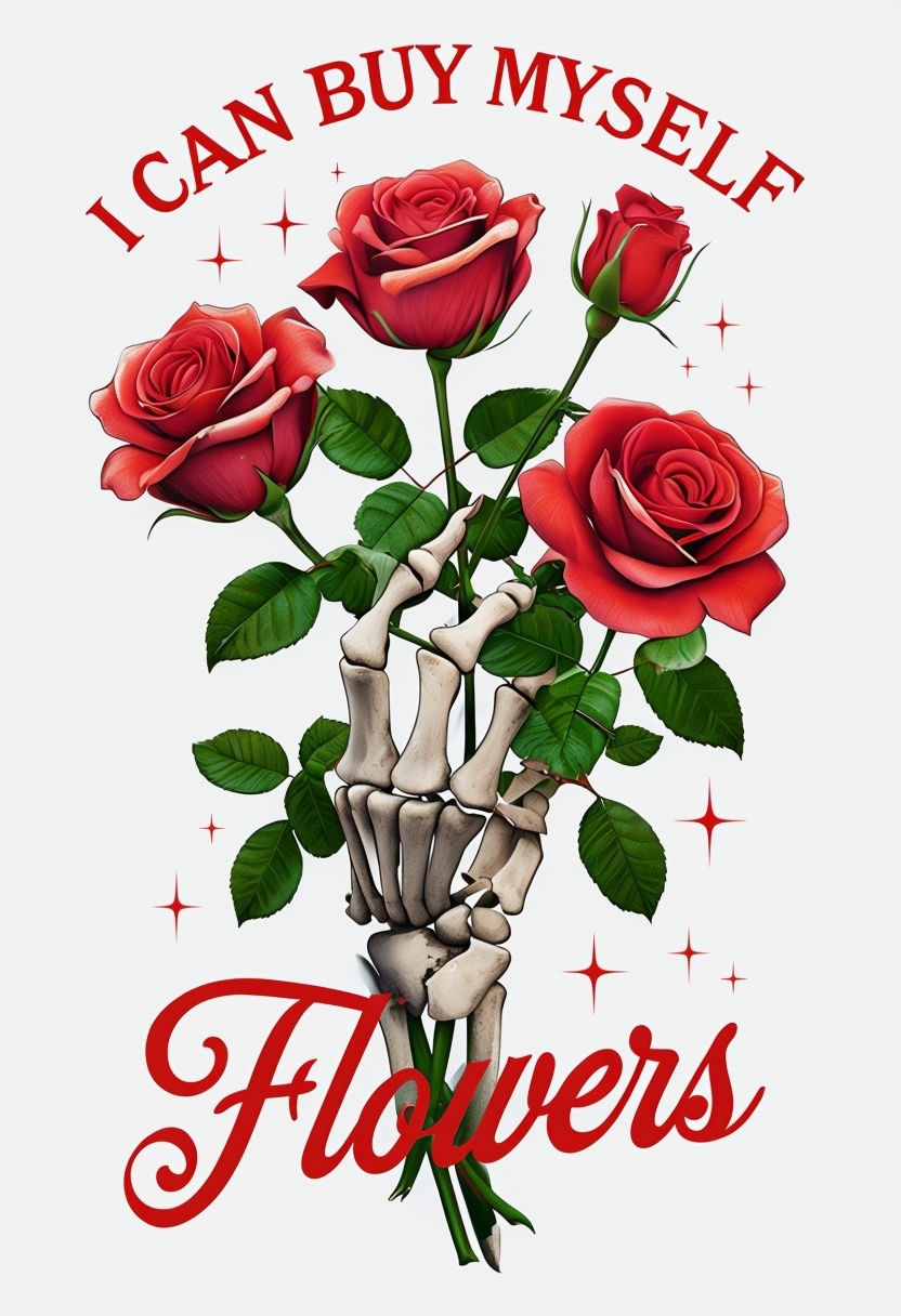 Skeletal Hand Holding Red Roses Self-Care T-Shirt