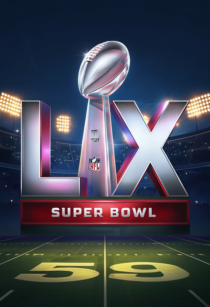 Super Bowl LIX 3D Metallic Trophy and Logo Poster