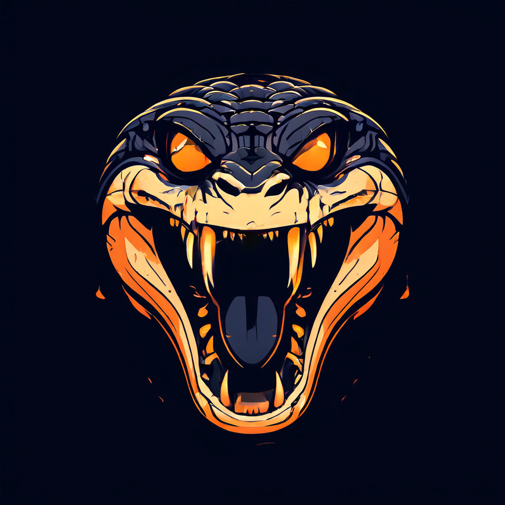 Minimalist line art viper face with two teeth with orange ba... by ...