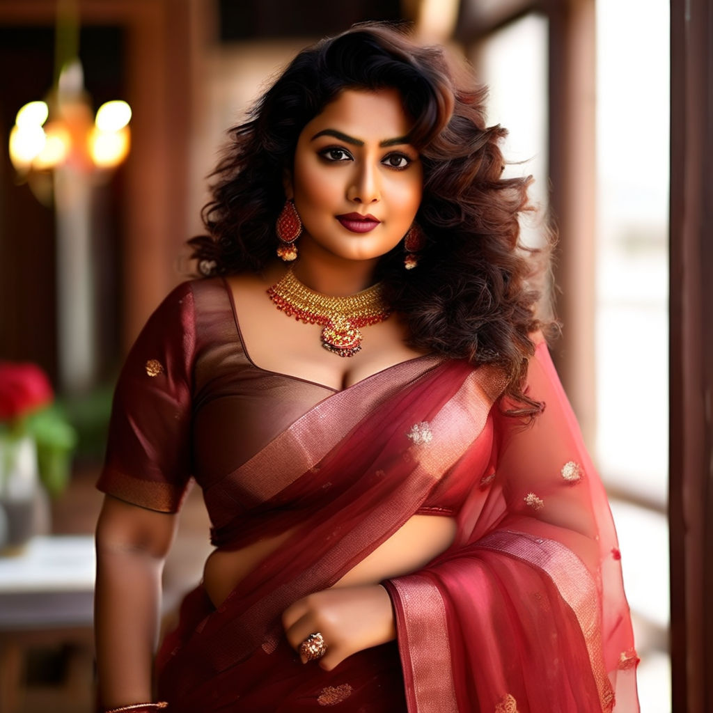 Big boobs chubby fit girl in saree With lusty face thick fat hair