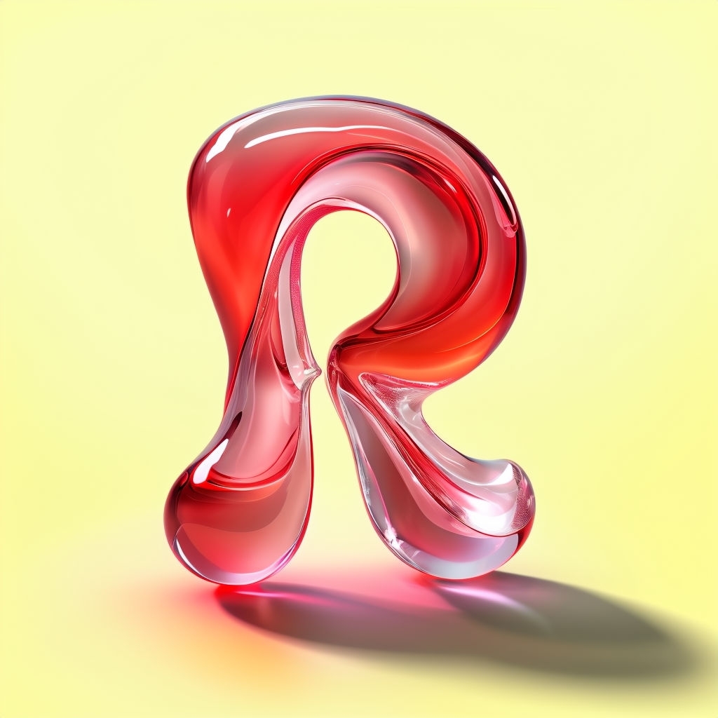 Elegant Ruby Red 3D Letter R in Molten Glass Design Monogram