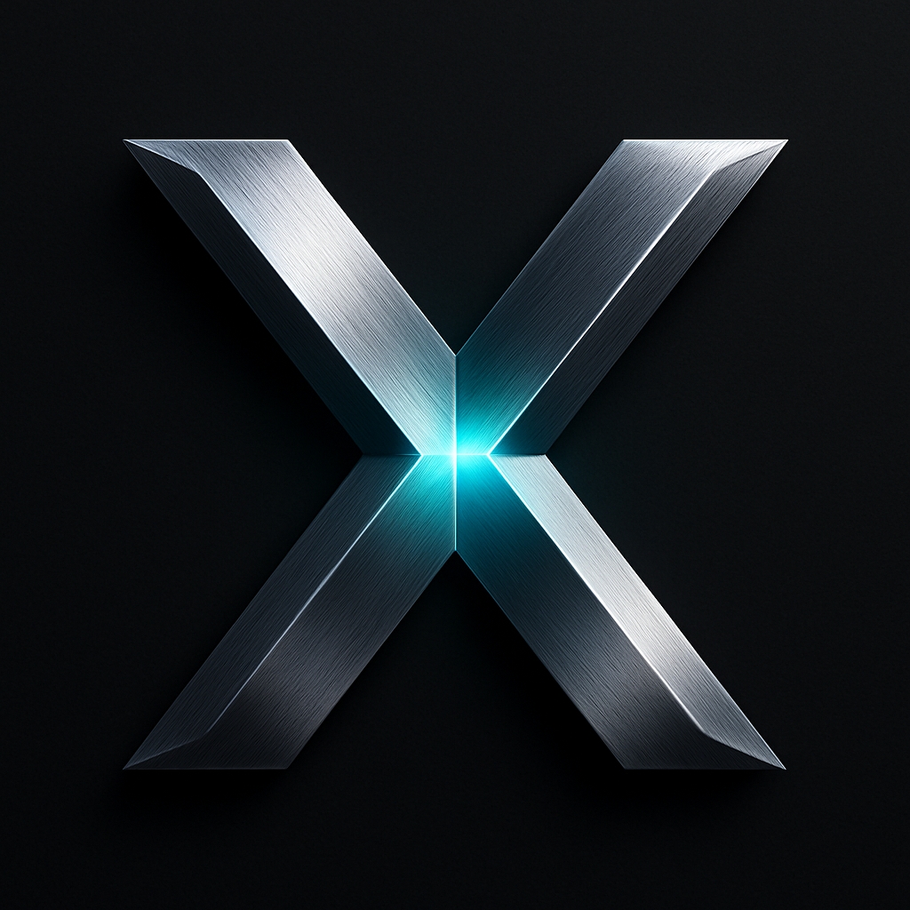 Metallic 'X' Symbol with Electric Blue Glow Artwork Monogram