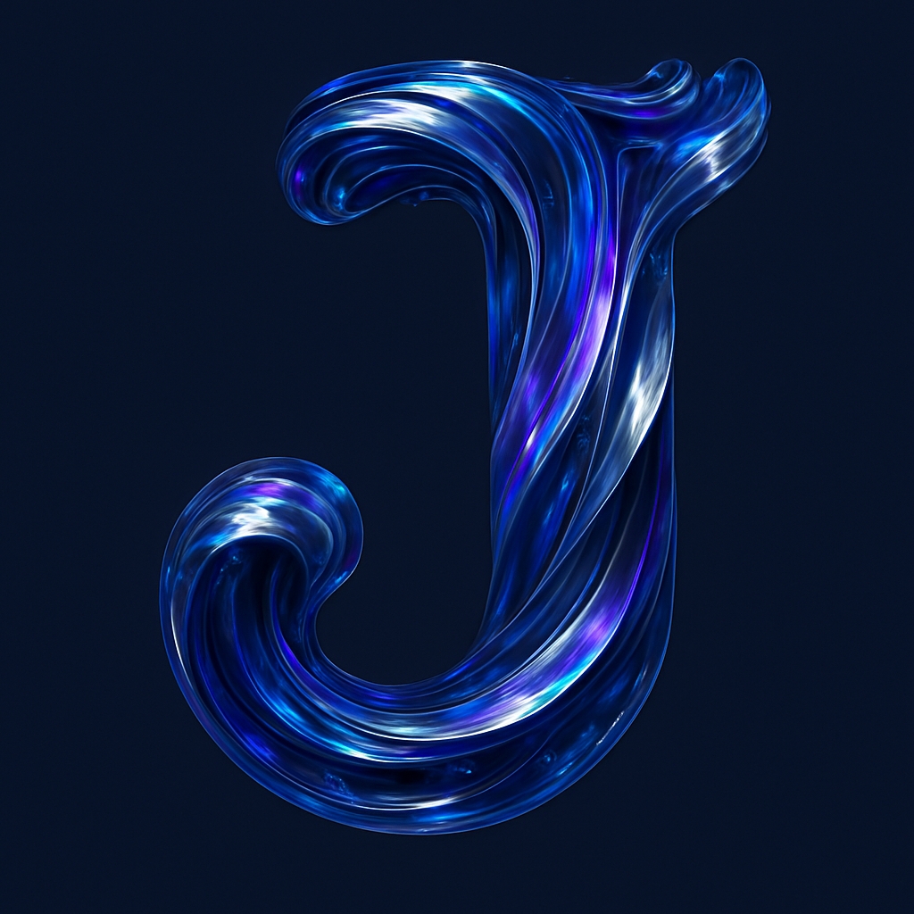 Stylized Fluid Letter J Abstract Artwork on Navy Background Monogram
