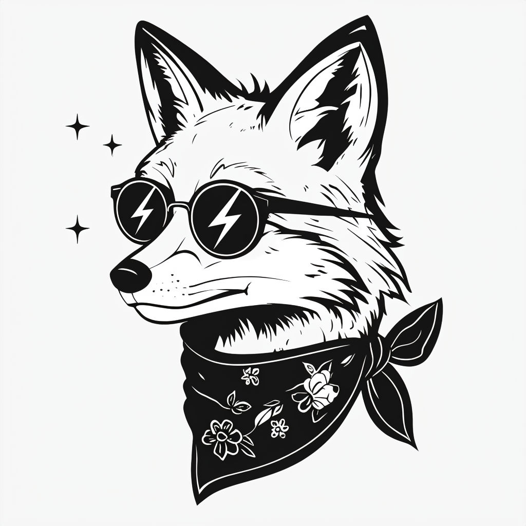 Stylish Black and White Fox Head with Sunglasses T-shirt