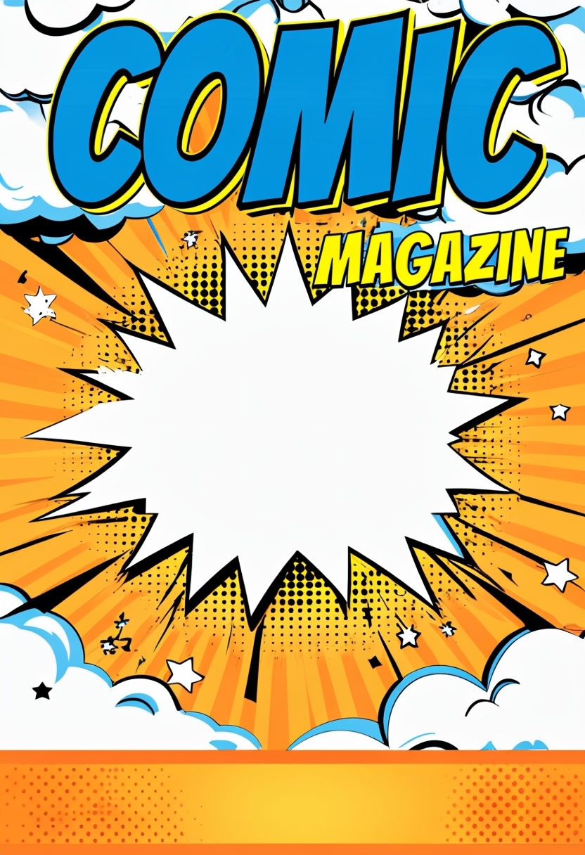 Dynamic Orange Sunburst Comic Magazine Cover Art