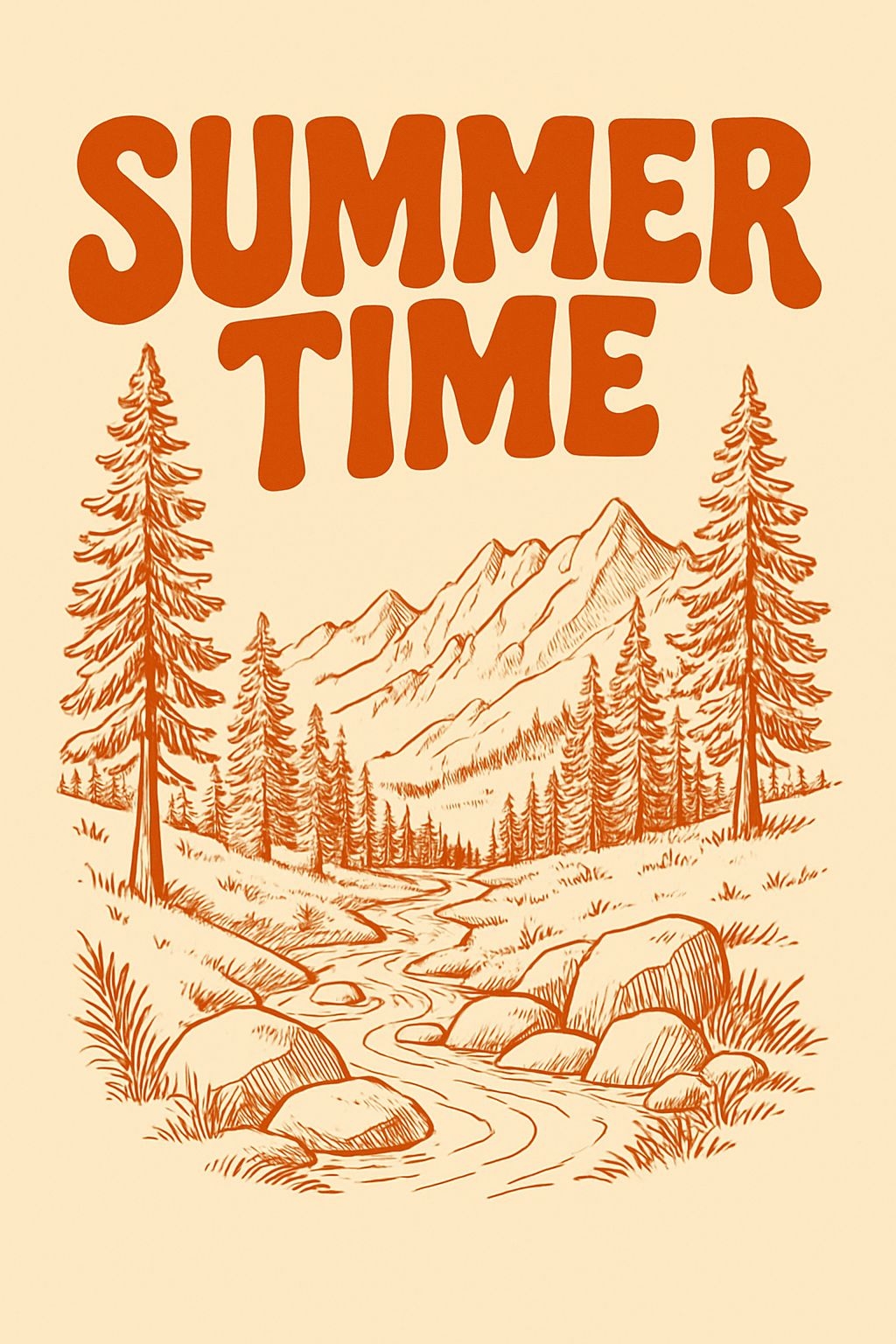 Vintage Summer Time Landscape Illustration T-Shirt
