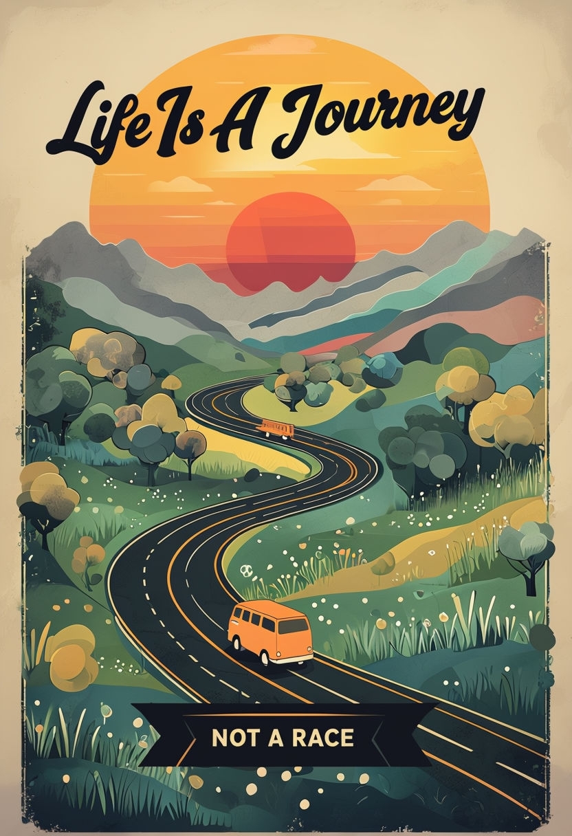 Vintage Journey Through Nature Sunset Art Poster