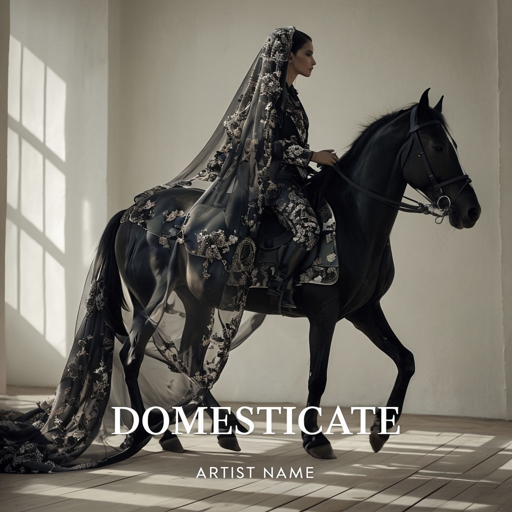 Elegant High-Fashion Woman on Black Horse Album Cover Design Spotify Album Cover