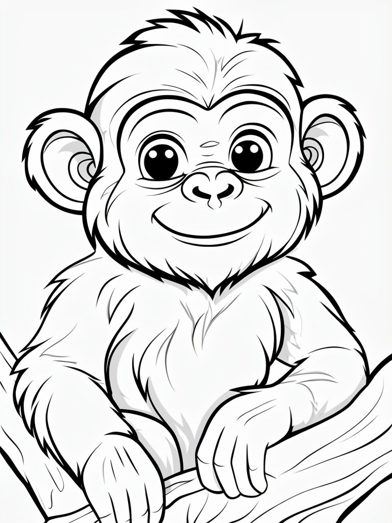 Cute Cartoon Chimpanzee Line Drawing for Coloring Book Pages