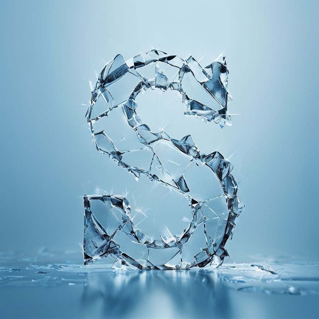 Shattered Glass Letter S Artwork with Cool Tones Monogram