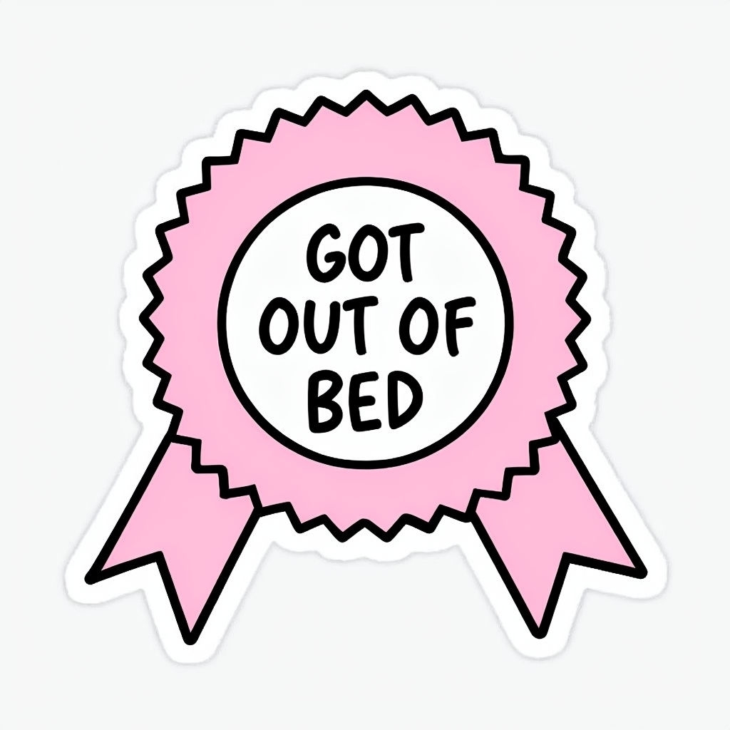 Playful 'Got Out of Bed' Badge Design Cartoon Sticker