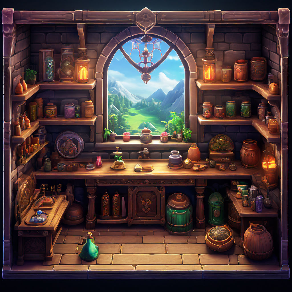 potion shop detailed and intricated background