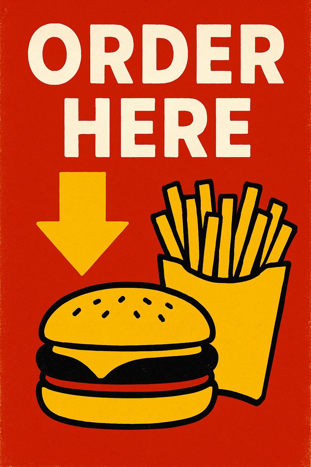Retro 'Order Here' Fast Food Promotional Poster Design Event Sign