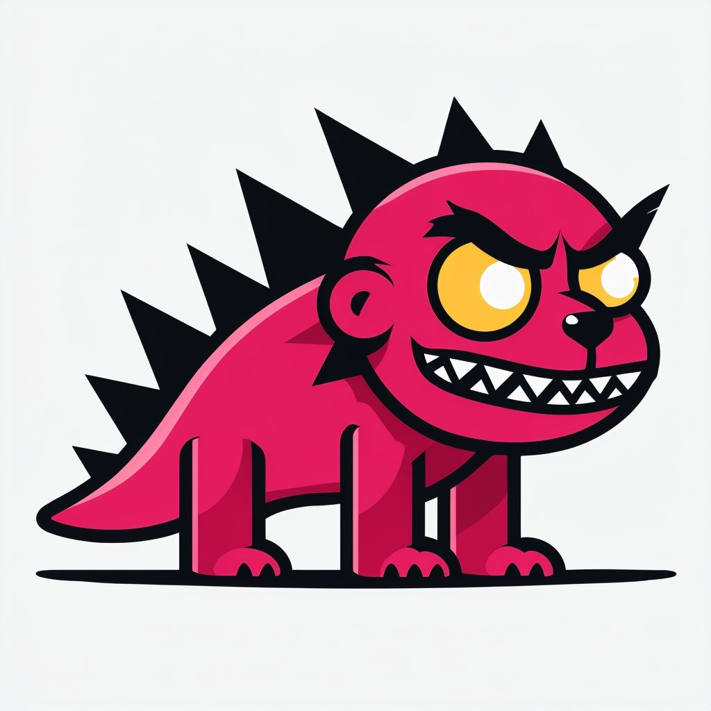 Vibrant Magenta Spiky Cartoon Creature Icon Sticker