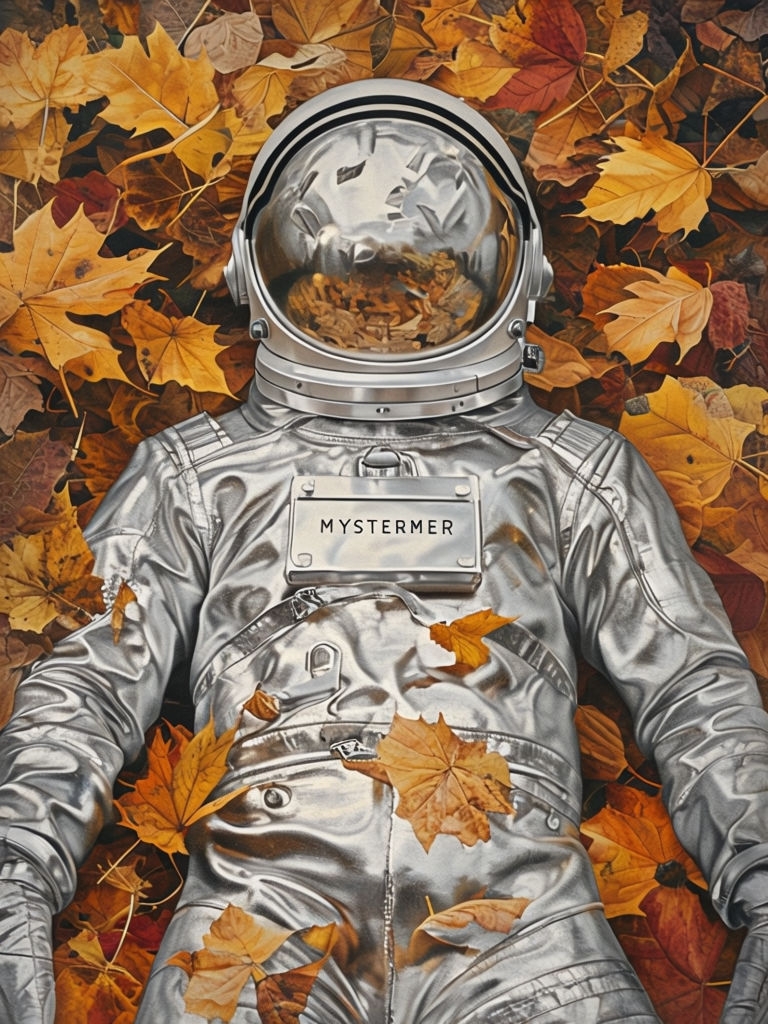 Surreal Astronaut in Autumn Leaves Detailed Art Painting