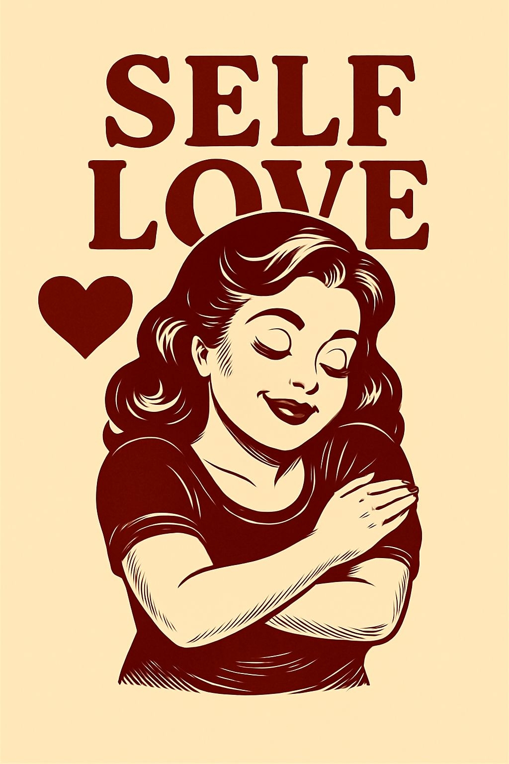 Vintage Self Love Illustration with Embracing Woman T-shirt