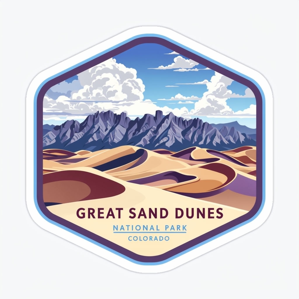 Colorful Great Sand Dunes National Park Badge Sticker Design