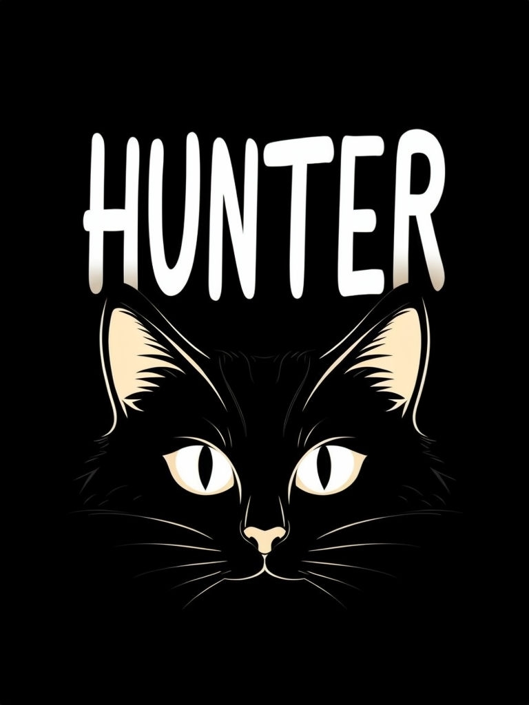 Bold Minimalist Hunter Cat Illustration on Black Background Poster