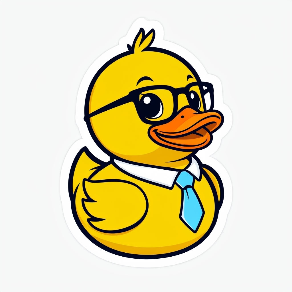 Cheerful Cartoon Yellow Rubber Duck with Glasses Sticker