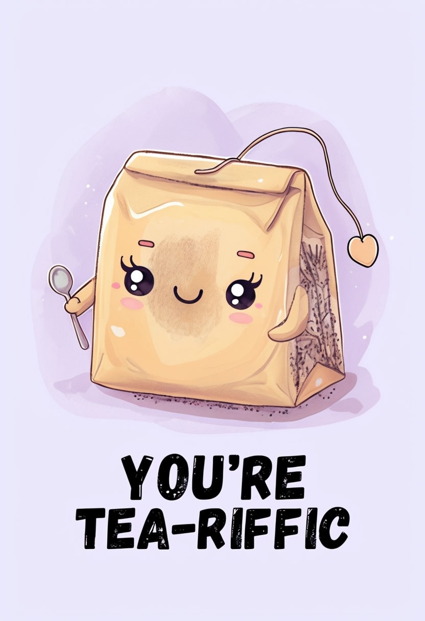 Whimsical Teabag Character with Cozy Message Sticker