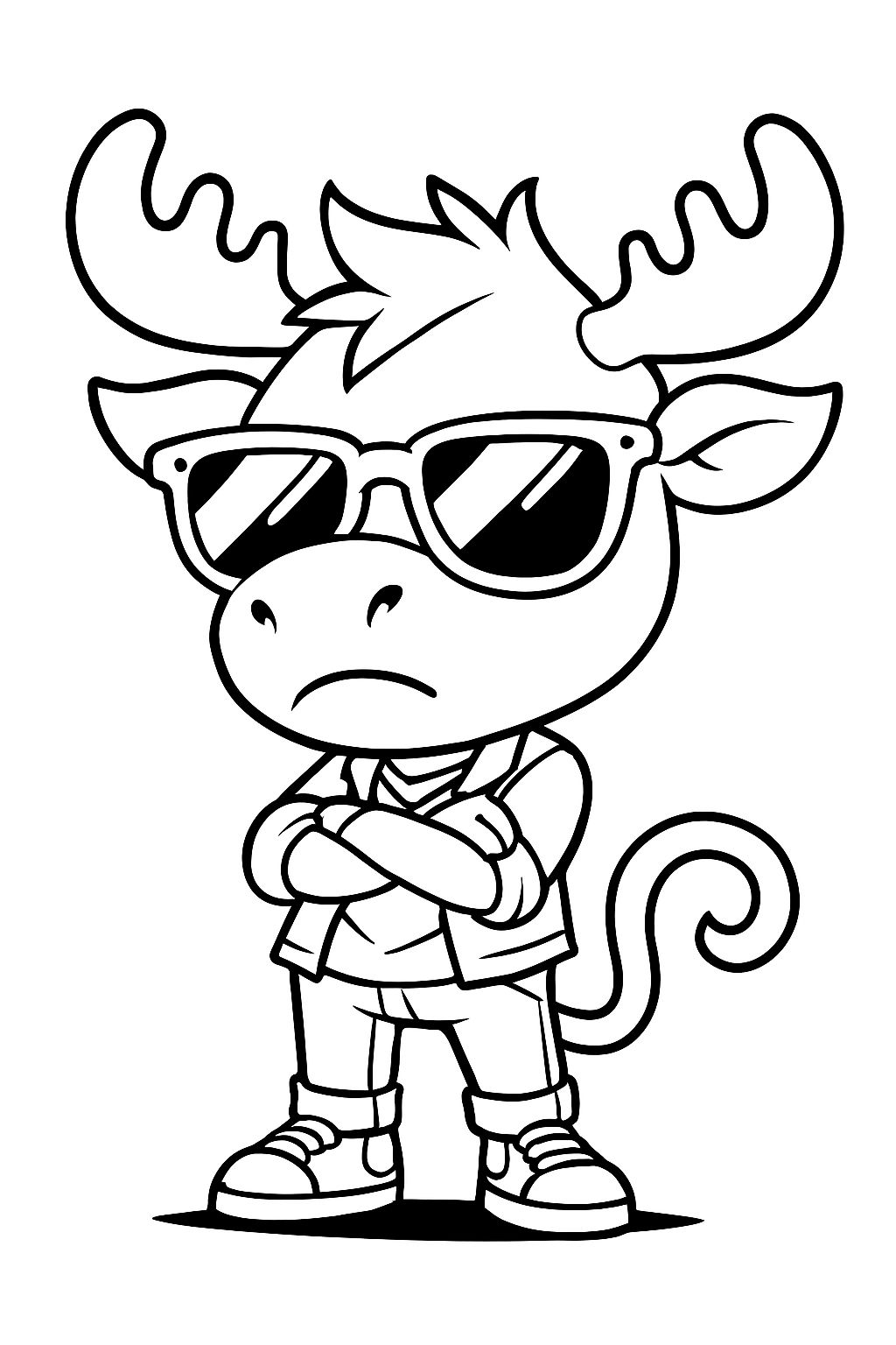 Cool Confident Cartoon Reindeer Character Illustration Coloring Book Pages