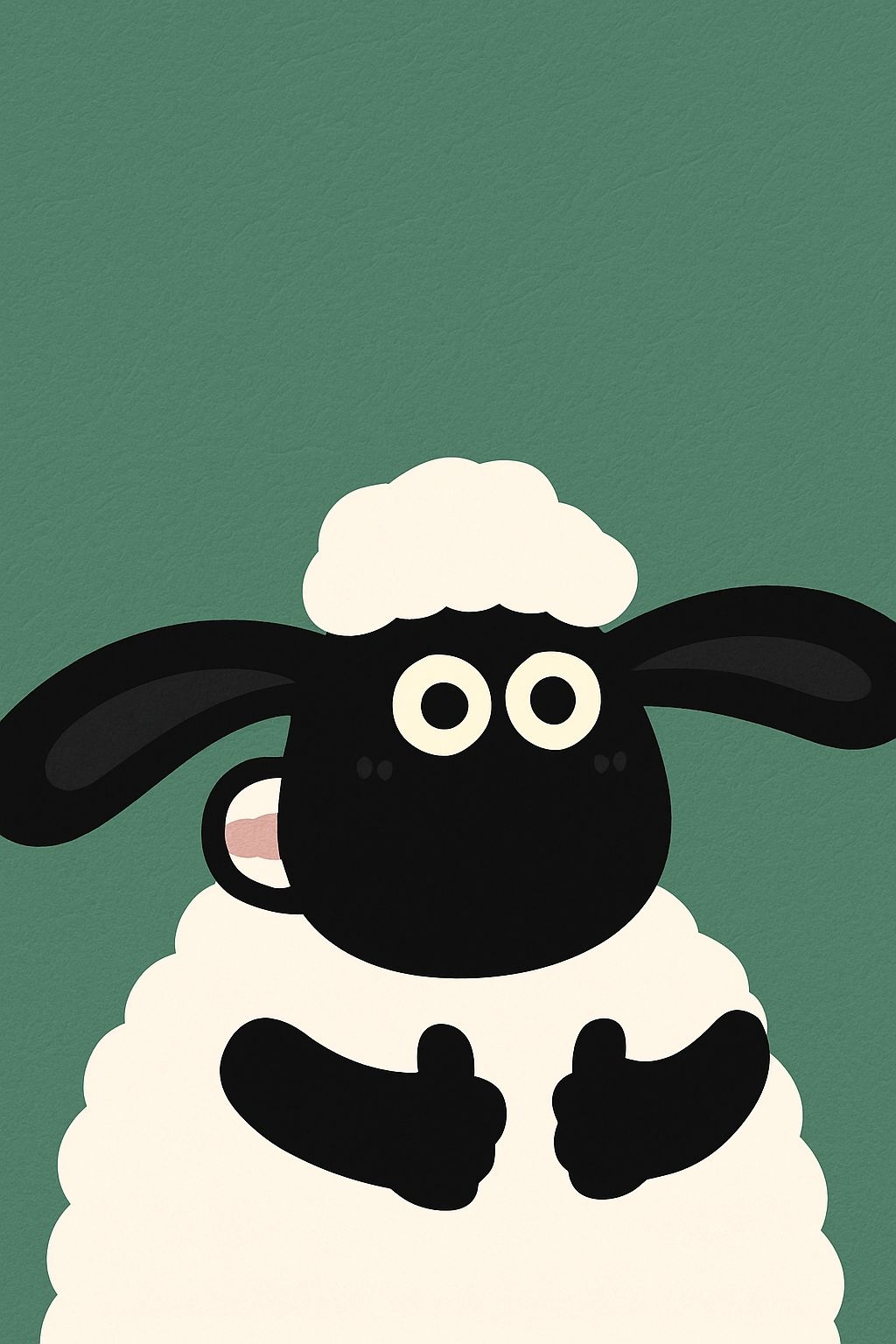 Cheerful Cartoon Sheep Character on Forest Green Background Poster