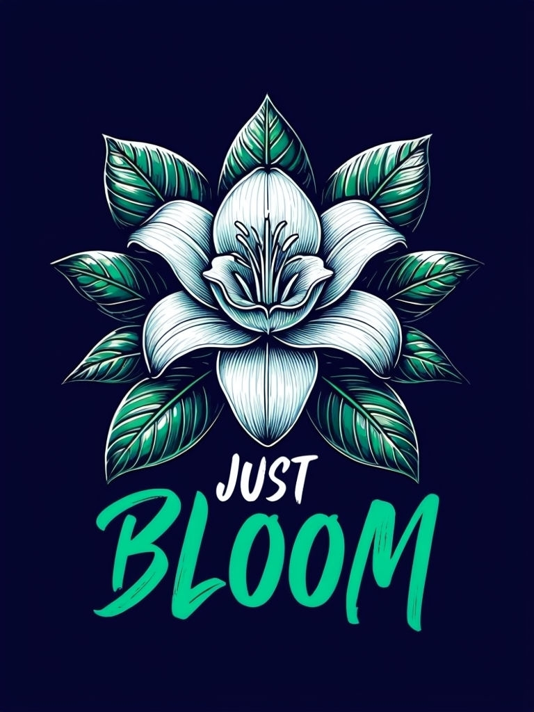 Elegant White Lily with Just Bloom Text T-Shirt