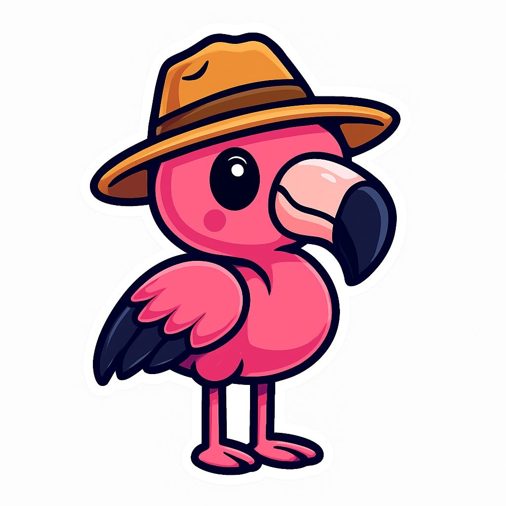Cute Cartoon Pink Flamingo with Hat Illustration Sticker