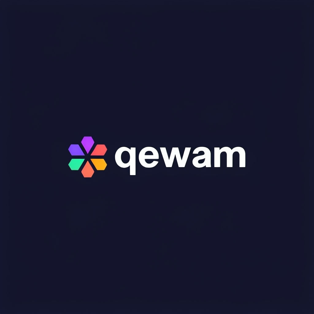 Colorful Minimalist qewam Logo on Dark Navy Background Logo